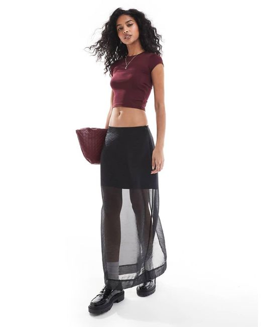 Stradivarius Black Mesh Maxi Skirt