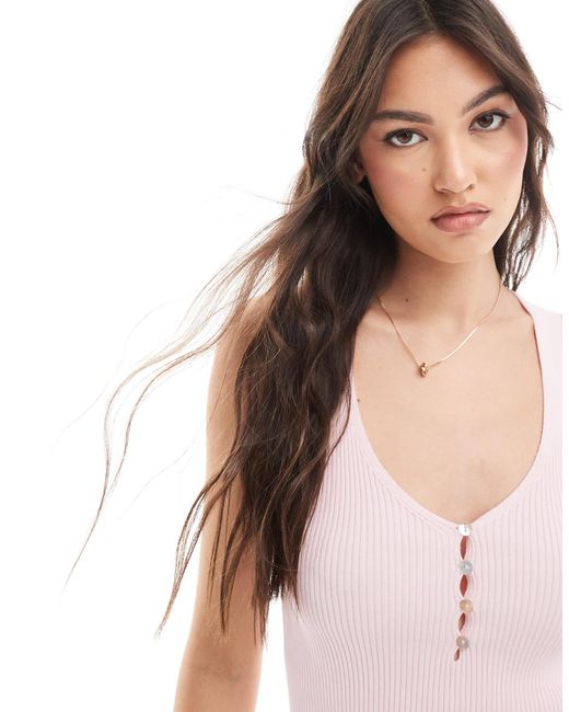 Stradivarius Natural Light Knitted Button Detail Vest