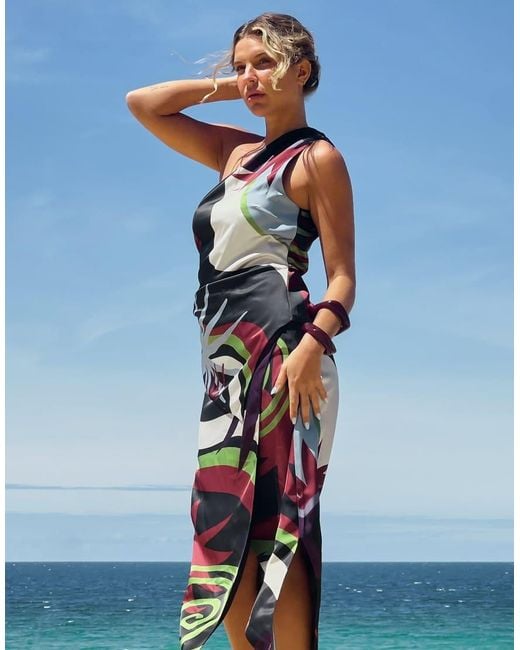 NA-KD Blue Printed Mid Waist Midi Skirt