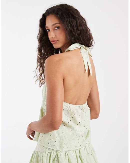 Vero Moda White Cotton Broderie Halter Neck Top Co-ord
