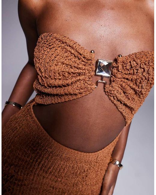 ASOS Gray Ruffle Crochet Bandeau Maxi Dress