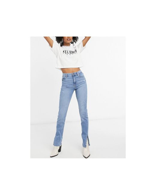 Bershka Denim Split Hem Slim Jean in Blue - Save 34% | Lyst