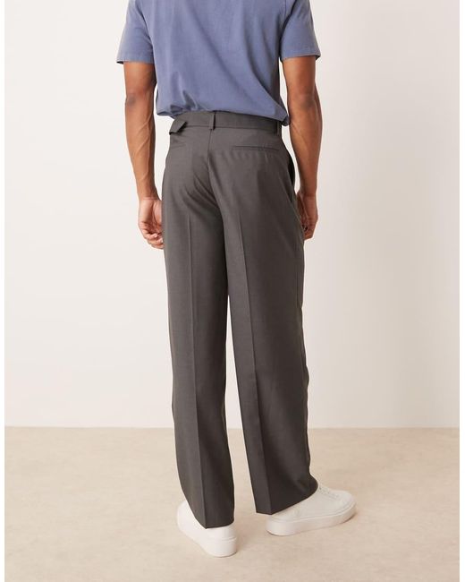 ASOS Gray Smart Wide Leg Belted Trousers With Front Pleat for men