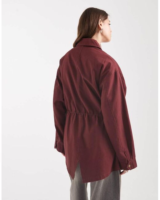 ASOS Red Cotton Four Pocket Parka With Trim Detail
