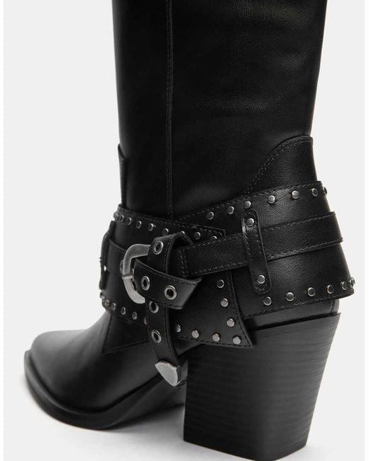 Pull&Bear Black Cowboy Buckle Boots