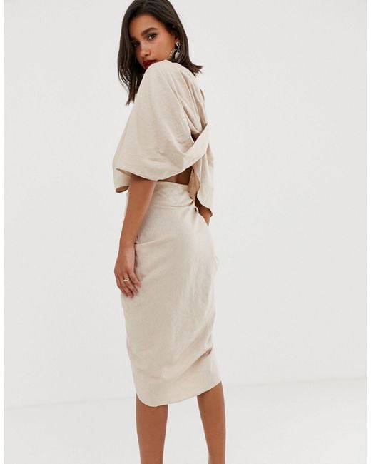 asos edition drape asymmetric linen midi dress in Natural Elevate your wardrobe with see through Spaghetti Strap Lace & Cup Size:F