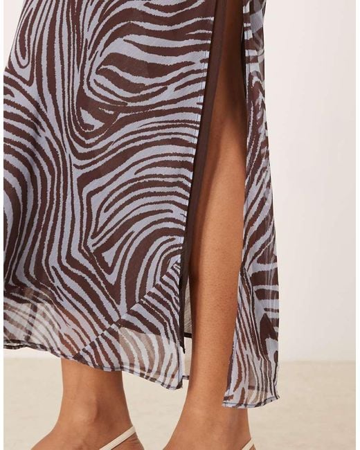 Vestito Sottoveste Midi A Doppio Strato Blu Pallido E Color Cioccolato Con Stampa Zebrata E Scollo Rotondo di ASOS in Natural