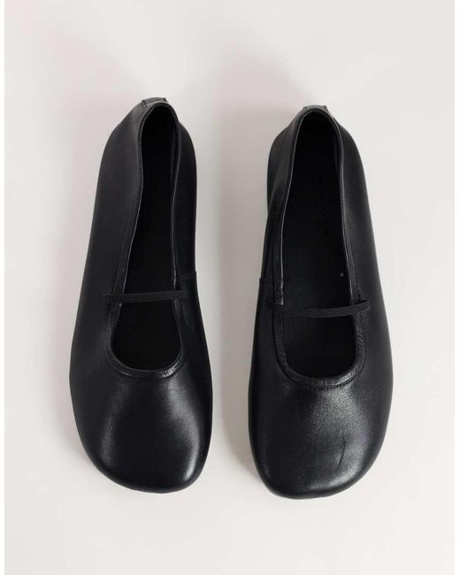 TOPSHOP Black Bella Leather Round Toe Ballet Flat