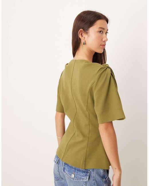 ASOS Green V Neck Twist Shoulder Detail Tee
