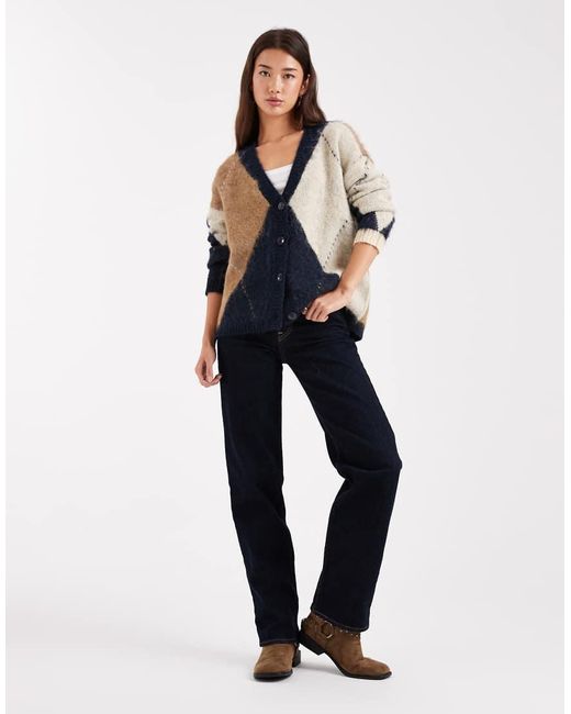 Cárdigan Azul Marino Extragrande Con Patrón De Rombos De Punto Mullido De ONLY de color Blue