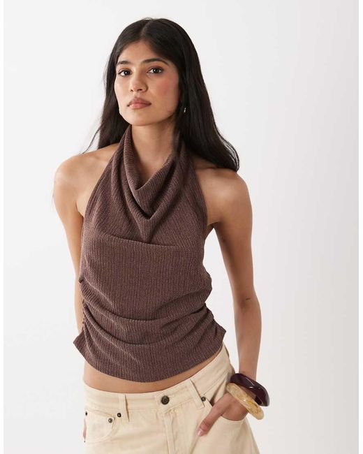 Miss Selfridge Brown Crinkle Halterneck Top Co-ord