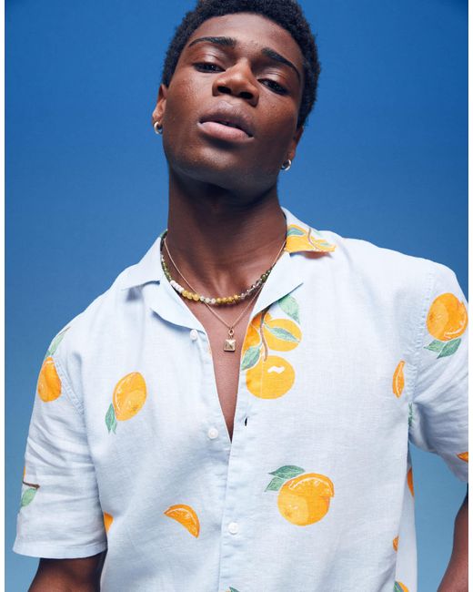 Hollister Blue Printed Linen Short Sleeve Shirt for men