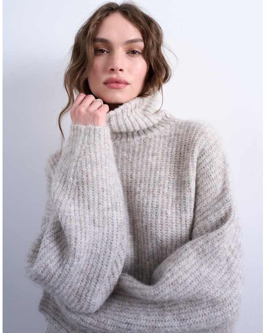TOPSHOP White Knitted Roll Neck Mini Dress