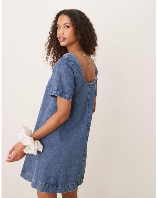 ASOS Blue – minikleid aus denim mit u-ausschnitt