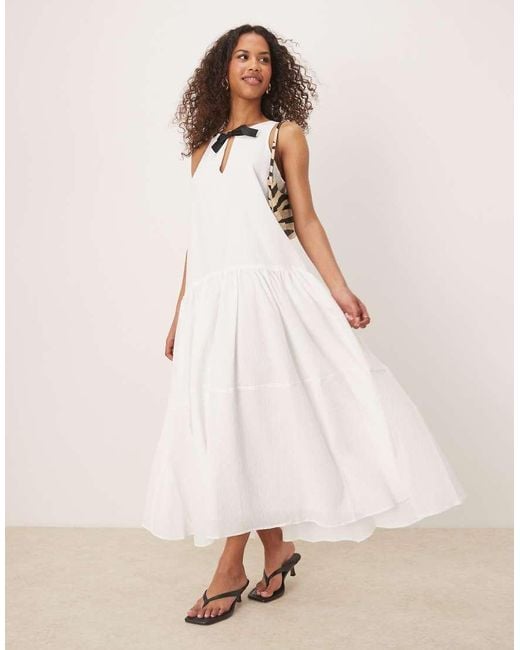 Ghospell Midi-Jurk Met Stroken En Contrasterende Strik in het Pink