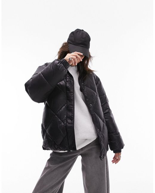 topshop mid length tie waist puffer jacket in mushroom