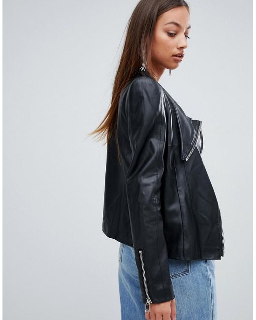 Faux Leather Jacket With Shoulder Pads 