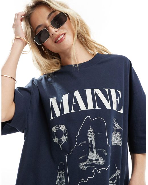 ASOS Blue Oversized T-shirt With Maine Graphic