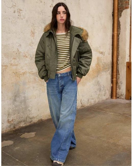 Stradivarius Natural Cropped Hooded Jacket