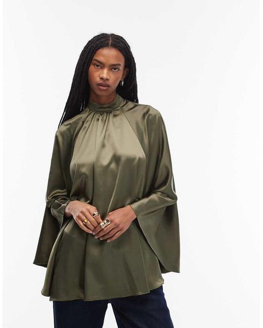 ASOS Blue Satin Volume Cape Top