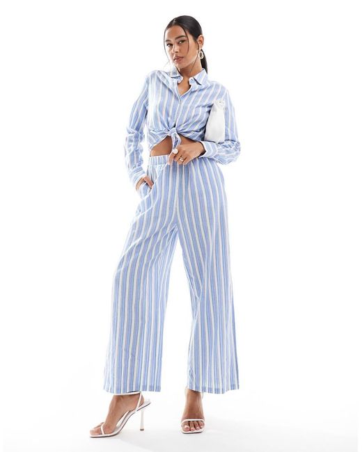 Mango Blue Stripe Tie Front Jumpsuit