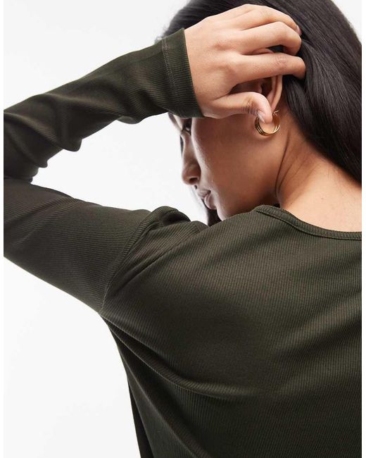 & Other Stories Black Soft Jersey Rib Long Sleeve Top