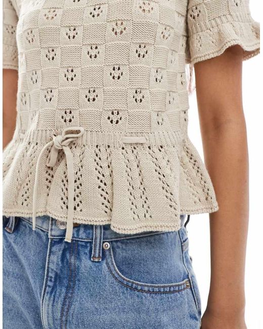 Miss Selfridge Blue Knitted Tie Waist Peplum Short Sleeve Cardigan
