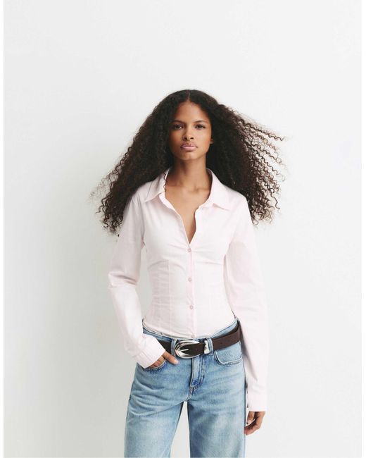 Pull&Bear White – figurbetonte hemdbluse