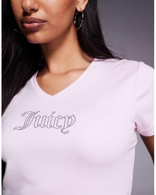 Juicy Couture Pink Diamante Logo V Neck Baby T-shirt