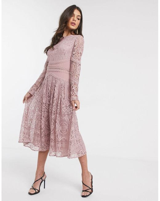 ASOS Synthetic Long Sleeve Prom Dress in Pink | Lyst