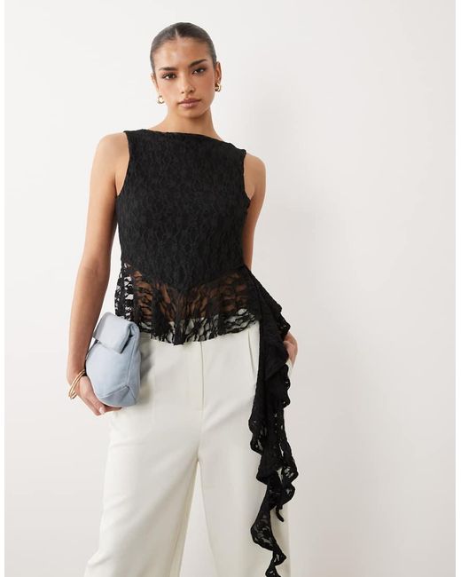 ASOS Natural Lace Frill Peplum Hem Top