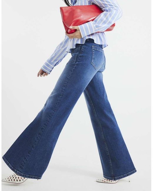 River Island Blue High Rise Relaxed Flare Jeans