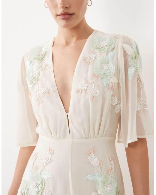 Hope & Ivy Natural Bridal V Neck Embellished Maxi Dress