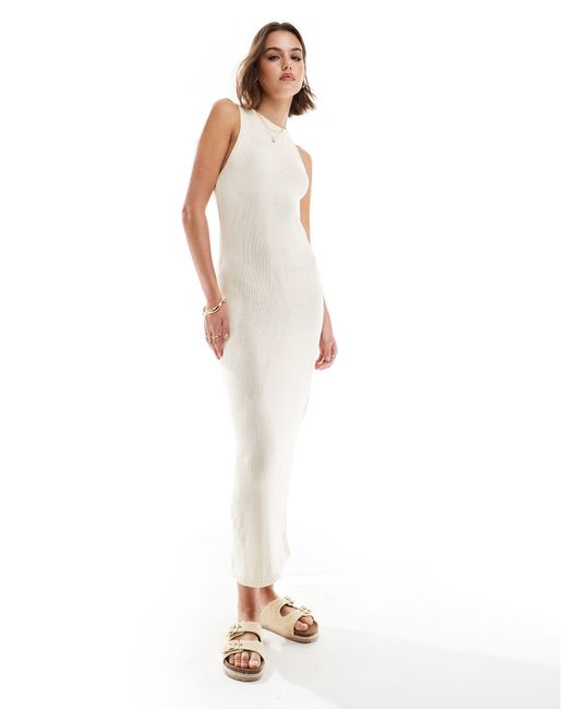 Mango White Sleeveless Knitted Midi Dress