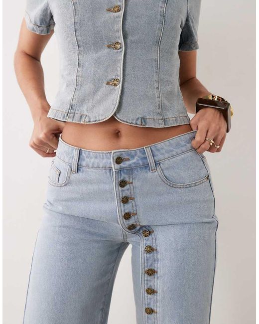 Lioness Blue Penny Exclusive Asymmetric Button Detail Relaxed Leg Jorts