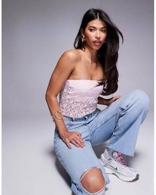ASOS Gray Sculpted Lace Bandeau Top