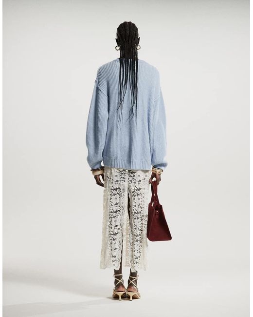 ASOS Gebreide Oversized Trui Met Rozenprint En Ronde Hals in het Natural