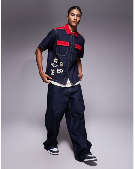 ICECREAM – industriell gefertigtes, kurzärmliges hemd im workwear-stil aus denim in Blue für Herren