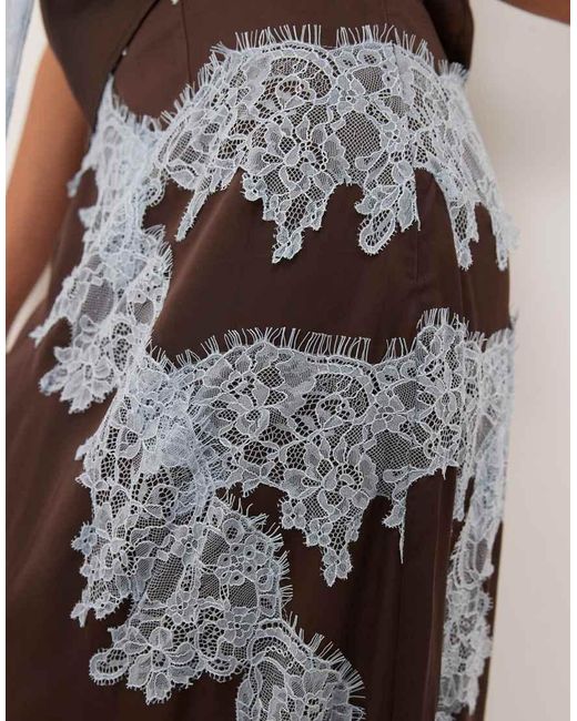 Never Fully Dressed Natural Lace Trim Satin Maxi Skirt Co-ord