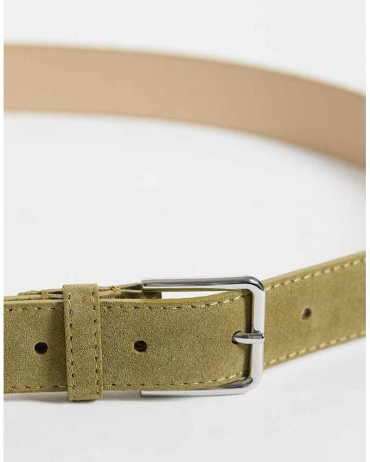 & Other Stories Natural Real Leather Thin Square Buckle Belt