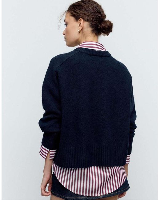 Stradivarius Basic Zachte Gebreide Trui in het Blue