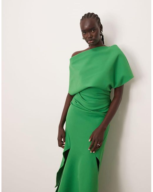 ARRANGE Green Draped Bodice Square Cut Hem Midi Dress