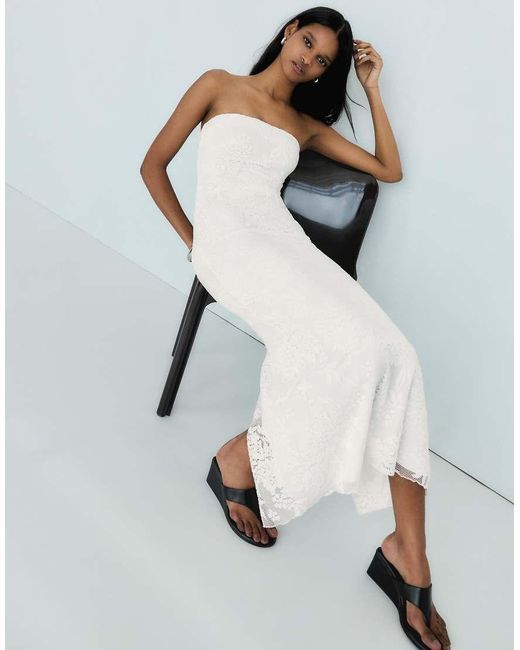 Bershka White Rustic Bandeau Midi Dress