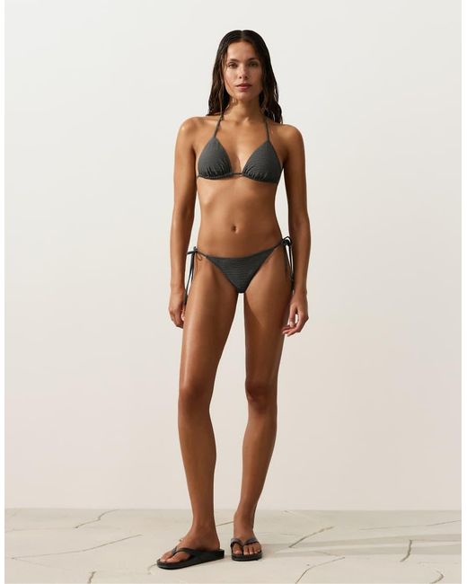 Oysho Black Washed Effect Jacquard Triangle Bikini