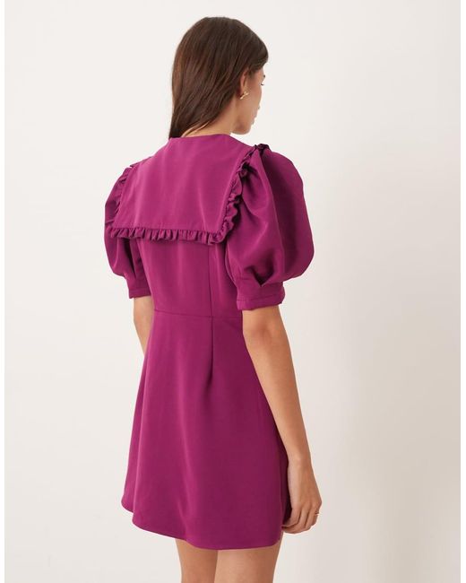 Sister Jane Purple Puff Sleeve Button Front Shirt Mini Dress