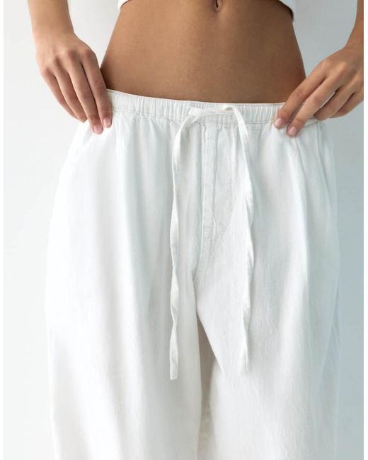 Pull&Bear White Sarouel Trousers With Elastic Waist