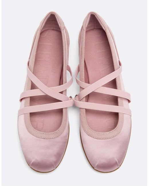 Stradivarius Pink Satin Sneaker Pumps With Crossover Straps