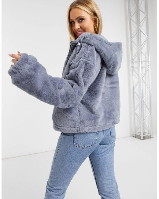 Faux fur hooded bomber jacket womens Clearance