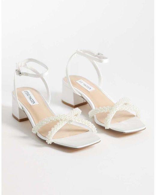 Steve Madden White Gabby-P Block Heeled Sandal With Pearls