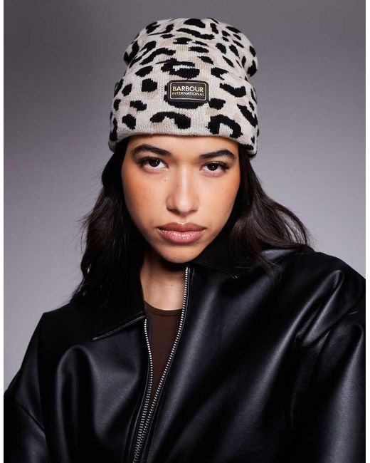 Barbour Black Harley Leopard Beanie Hat